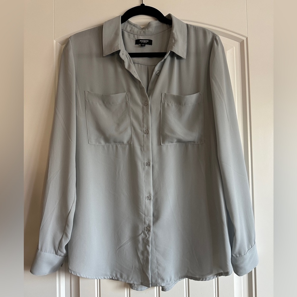 Premise Studio Light Blue Long Sleeve Blouse Size Large